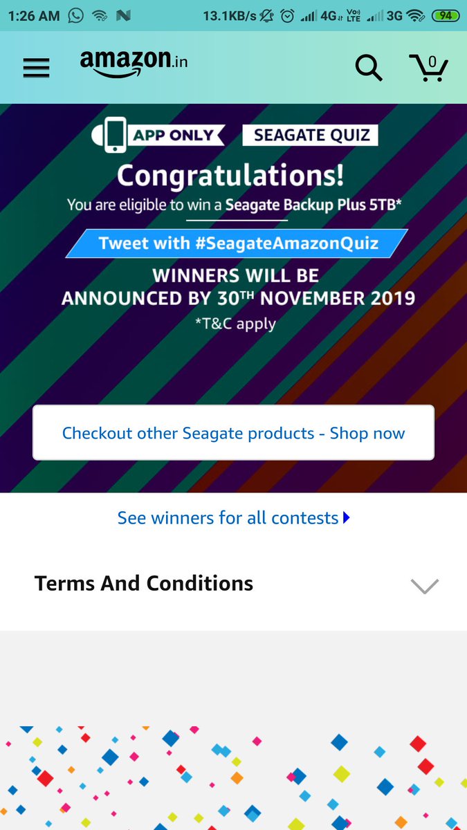 Eligible to win a Seagate Backup Plus 5TB*
#SeagateAmazonQuiz #Hopefully Waiting for the result Thanks <a href="/amazonIN/">Amazon India</a> for the Contest of <a href="/Seagate/">Seagate</a> Product.

SSD - <a href="/Seagate/">Seagate</a> -It’s Impressive — Out of the #Gate.