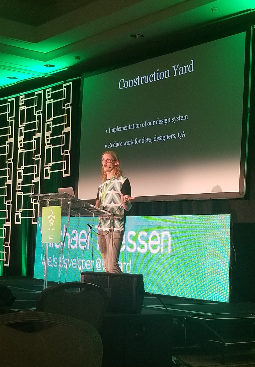 svillegastweets's tweet photo. @MichaelThiessen tells us about how they built a component library, Consteuction Yard, at @vidyard, while rockin' the Vue-est shirt ever. 🔥  #VueConfTO https://t.co/cbkeuipQk4