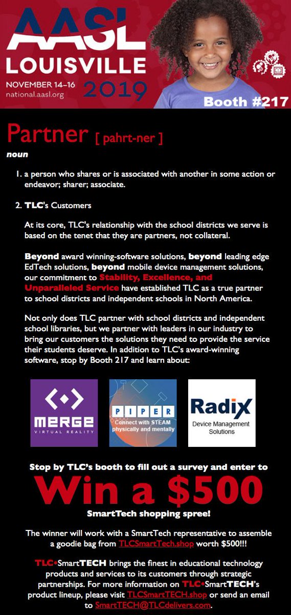 TLCdelivers's tweet photo. Attending #AASL19? #ContestAlert!
#tlcdelivers #haveSTEMwilltravel #tlcsmarttech #library #StartWithPiper #MergeVR #radix #mdm #viso #mdmforeducation #edtech #classroommanagement https://t.co/Wqx967AWRw