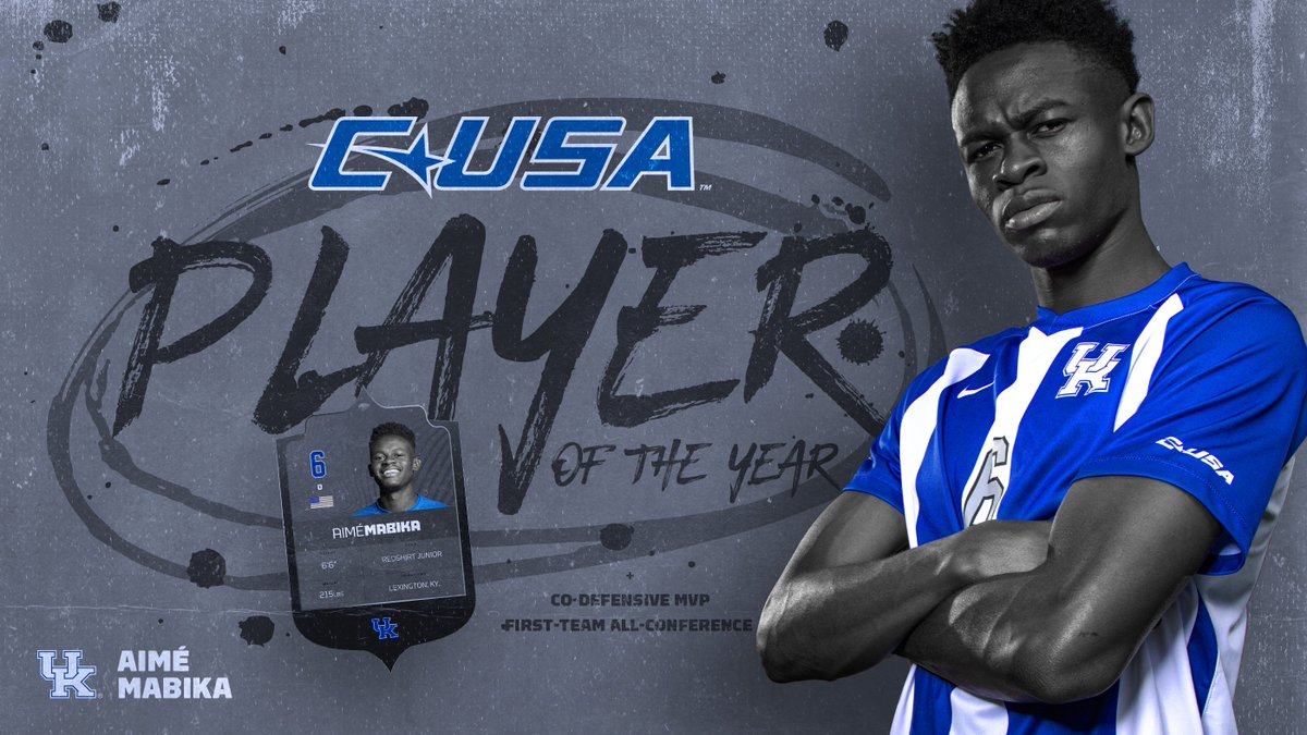 UKMensSoccer's tweet photo. 🏆 @ConferenceUSA Player of the Year &amp; Co-Defensive MVP: @TweetsbyAime 

🏆 1️⃣st-Team All-C-USA: Mabika &amp; Kalil ElMedkhar

🏆 2️⃣nd-Team All-C-USA: Enrique Facusse, Marcel Meinzer &amp; Daniel Evans

🏆 All-Freshman: John Michael Bandy &amp; Eythor Bjorgolfsson

🔗 https://t.co/aNEwt0dP5m https://t.co/Vo17GFDScQ