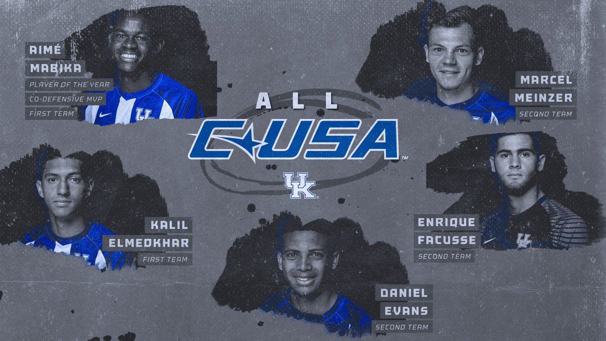 UKMensSoccer's tweet photo. 🏆 @ConferenceUSA Player of the Year &amp; Co-Defensive MVP: @TweetsbyAime 

🏆 1️⃣st-Team All-C-USA: Mabika &amp; Kalil ElMedkhar

🏆 2️⃣nd-Team All-C-USA: Enrique Facusse, Marcel Meinzer &amp; Daniel Evans

🏆 All-Freshman: John Michael Bandy &amp; Eythor Bjorgolfsson

🔗 https://t.co/aNEwt0dP5m https://t.co/Vo17GFDScQ