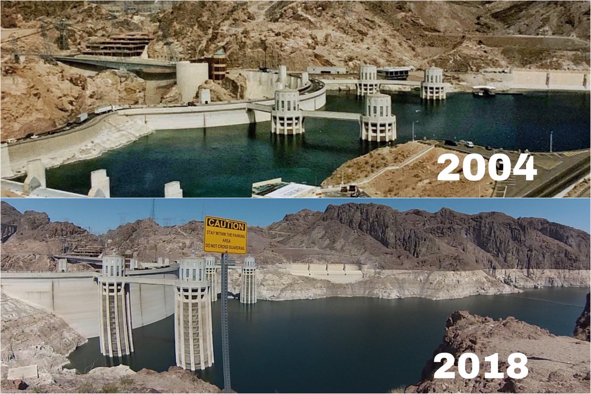 Mein erster Urlaub in den USA – 2004.

In den folgenden Jahre:
Zu wenig Regen. 
Viel zu heiß. 
Zu hoher Wasser-Verbrauch.

Die Auswirkung habe ich selbst gesehen. #HooverDam.

Mein letzter Urlaub in den USA – 2018.
#ClimateChange #Wasserkrise 

#My5Tweets #SMS_Texten