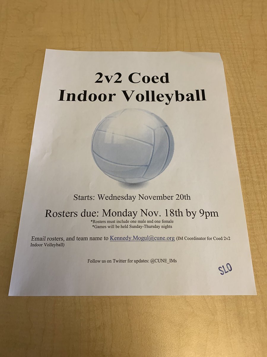 CUNE_IMs's tweet photo. It’s time to sign up for indoor volleyball. There will be recreational, and competitive leagues if we get enough teams! Take a 40 min. break from studying to get your daily exercise. Please email is Robert, or Kennedy if you have any questions. See you on the court! https://t.co/8MXakvA6SK