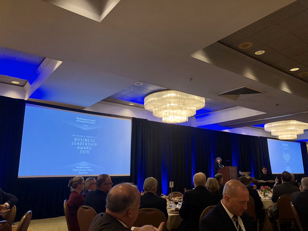 CeceSaglimbeni's tweet photo. Congratulations to Margaret Keane, CEO of Synchrony for being honored with the Walter H. Wheeler Jr. Business Leadership Award! Thank you to @WilliamTommins for hosting us! #thebusinesscounciloffairfieldcounty #fairfieldcounty #walterwheeler #margaretkeane https://t.co/ekG4XgJP5n