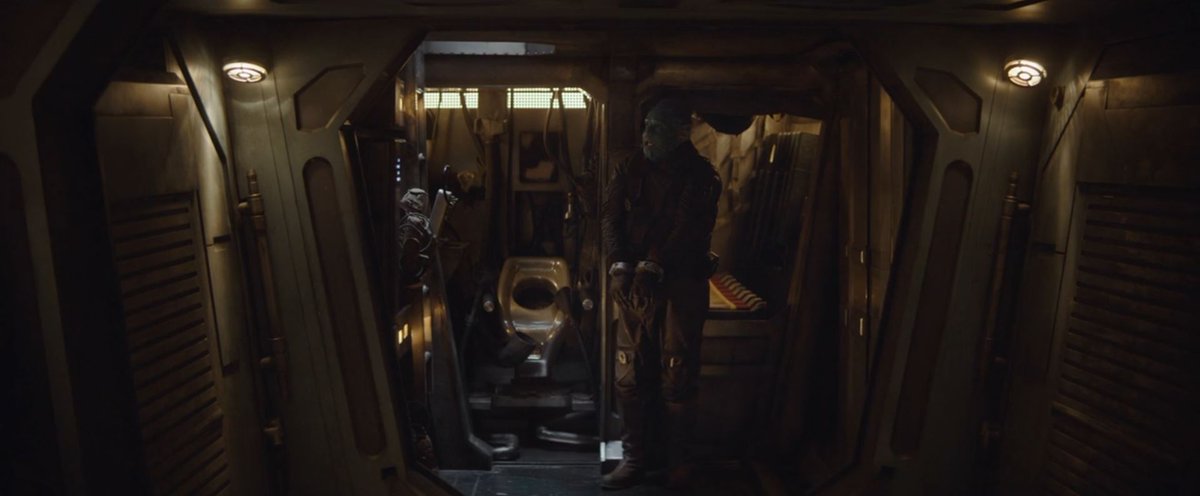  #TheMandalorian   The cargo hold of the Razorcrest.Front part with bathroom (a first for this universe?) And rudimentary bedding, under the cockpit.