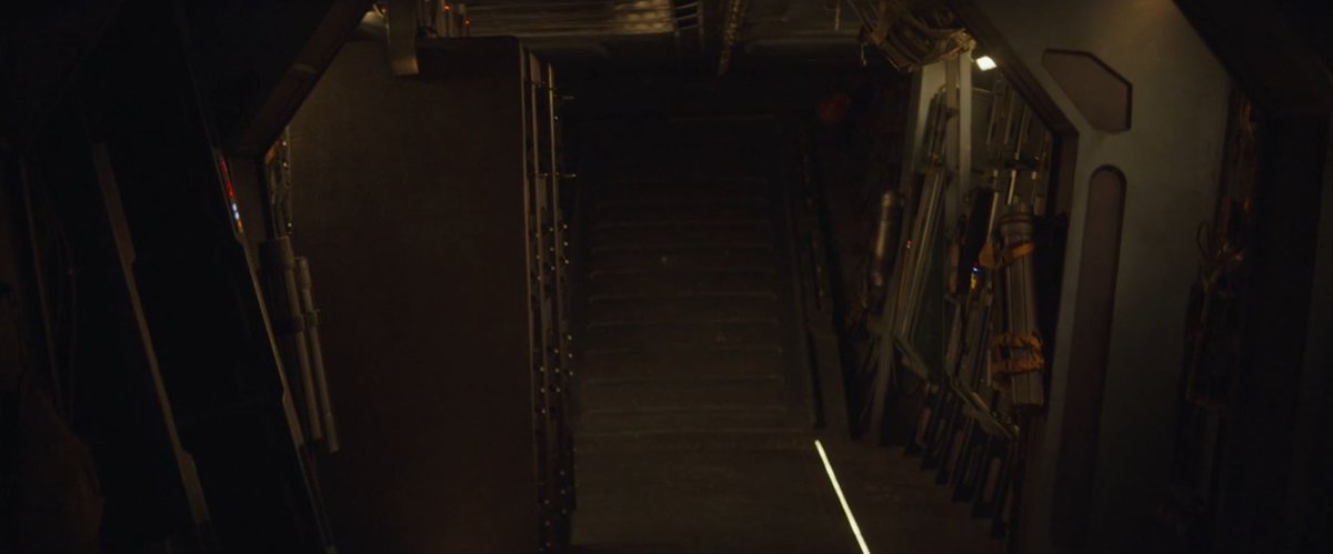  #TheMandalorian   The cargo hold of the Razorcrest.Front part with bathroom (a first for this universe?) And rudimentary bedding, under the cockpit.