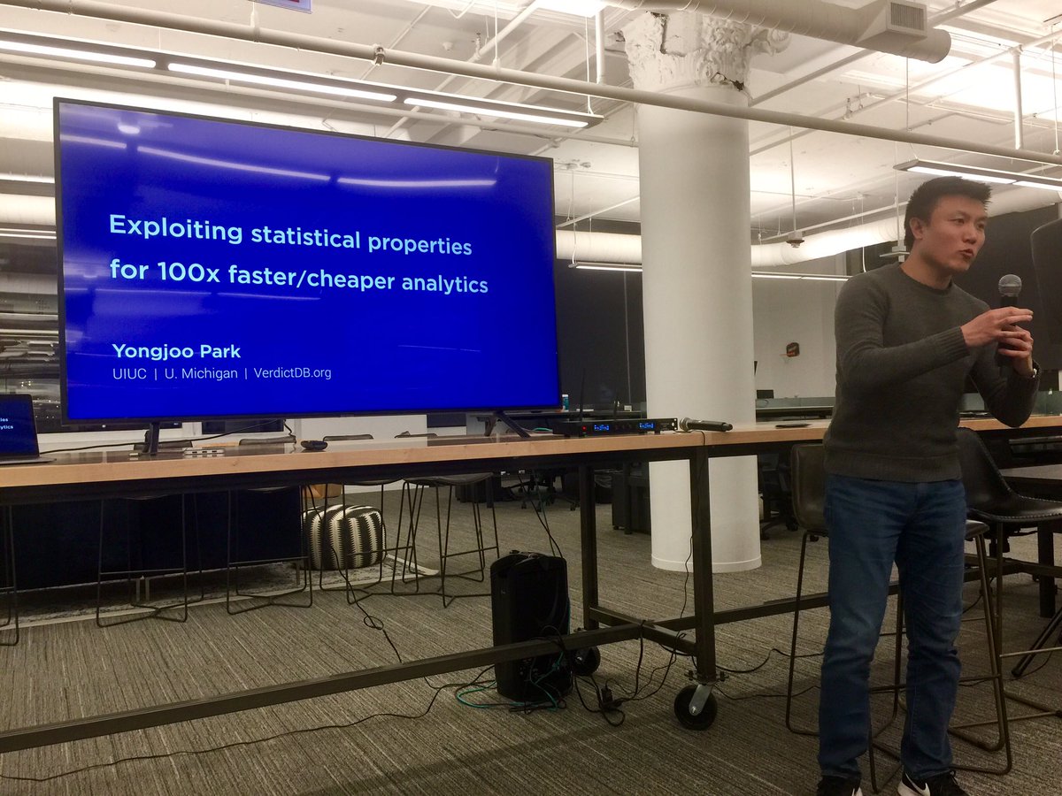 christinayiotis's tweet image. Exploiting statistical properties of analytics for 100x faster/cost-efficient #QueryProcessing @thisisUIC Asst. Professor @yongjoo_park @AWSChicago #BigData #Analytics in @awscloud graciously hosted by @integralads #AWSChicago #Sampling #Latency #Accuracy #Analytics #Convergence