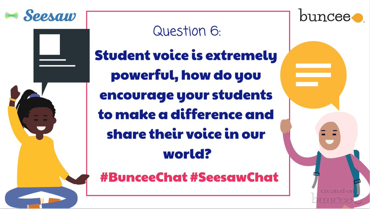 Q6: Student voice is extremely powerful, how do you encourage your students to make a difference and share their voice in our world? #BunceeChat #SeesawChat