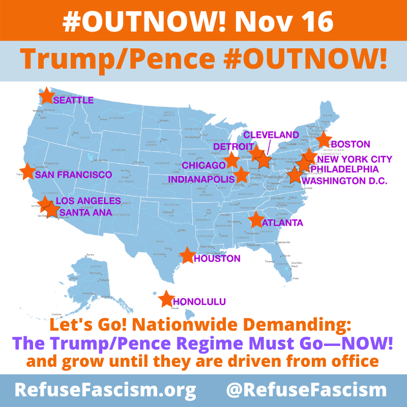 RefuseFascism's tweet photo. Every city, every town, into the streets this Saturday. The time to act is NOW! Find a protest near you. Don't see your city? Start one and reply here letting us know where and when.
Spread the word! https://t.co/XauMvkbfyS