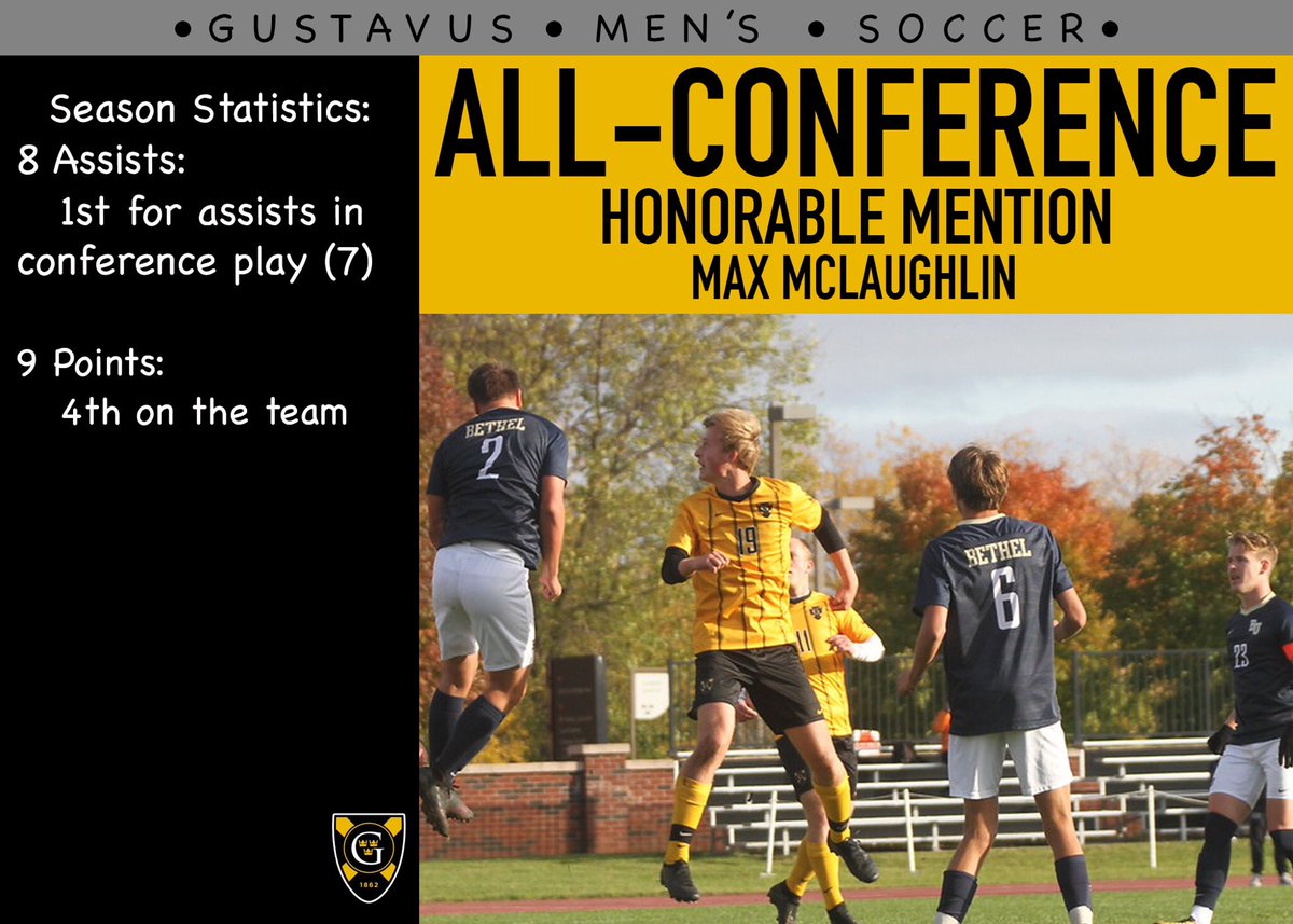 Gustavus Men’s Soccer (@gustiemsoccer) on Twitter photo Leading the MIAC in conference assists as a freshman👀👏👏
Congratulations <a href="/max_mclaughlin1/">Max McLaughlin</a>! Leading the MIAC in conference assists as a freshman👀👏👏
Congratulations <a href="/max_mclaughlin1/">Max McLaughlin</a>!