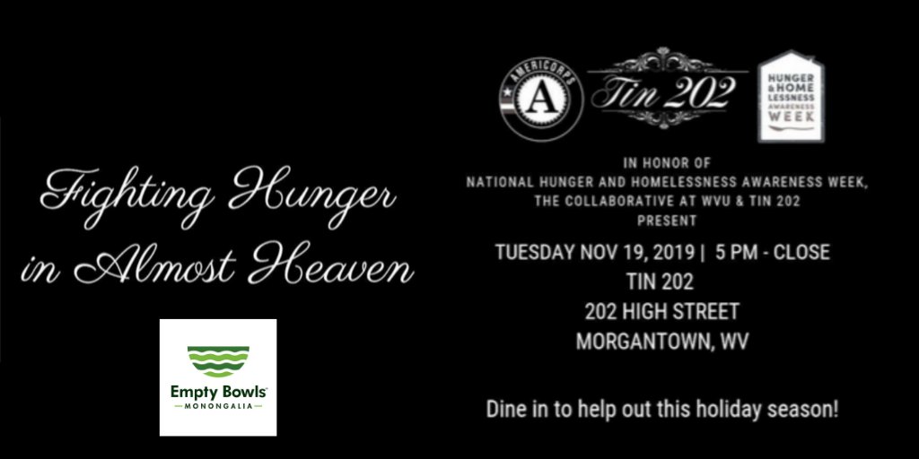 EmptyBowlsMon's tweet image. We are one week away from our event at @tin202wv! 🍸🍛Make plans to join us &amp;amp; help us raise money to fight hunger in West Virginia! 💛💙#event #fundraiser #Hunger #emptybowlsmon