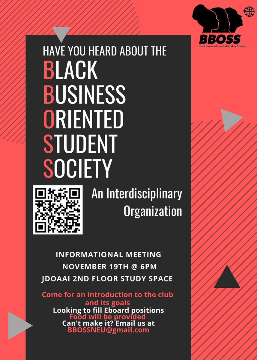 CSSHAdvise_Coop's tweet photo. The Black Business Oriented Student Society (BBOSS) is a new Northeastern student group open to anyone looking to connect with other students and get involved. https://t.co/KRUSK55CZU