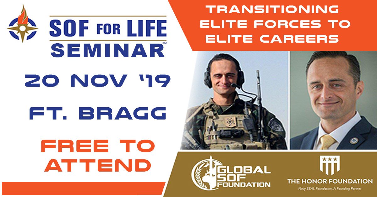 USASOCNews's tweet photo. The Global SOF Foundation and The Honor Foundation are holding a one-day transition seminar on Ft. Bragg. If you're leaving/recently left active duty... don't miss it! #SOFforLife @GlobalSOF @HonorInstitute #USASOC
Register for Free: https://t.co/VJ5E4m8L5I https://t.co/aoVTnSoI1c