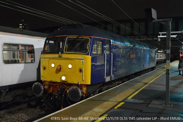 Nice to see <a href="/RailOpsGroup/">Rail Operations Group</a> 47815 passing through Stratford tonight on it's way from Leicester to Ilford. A class 47 is a rare sight at Stratford these days.
