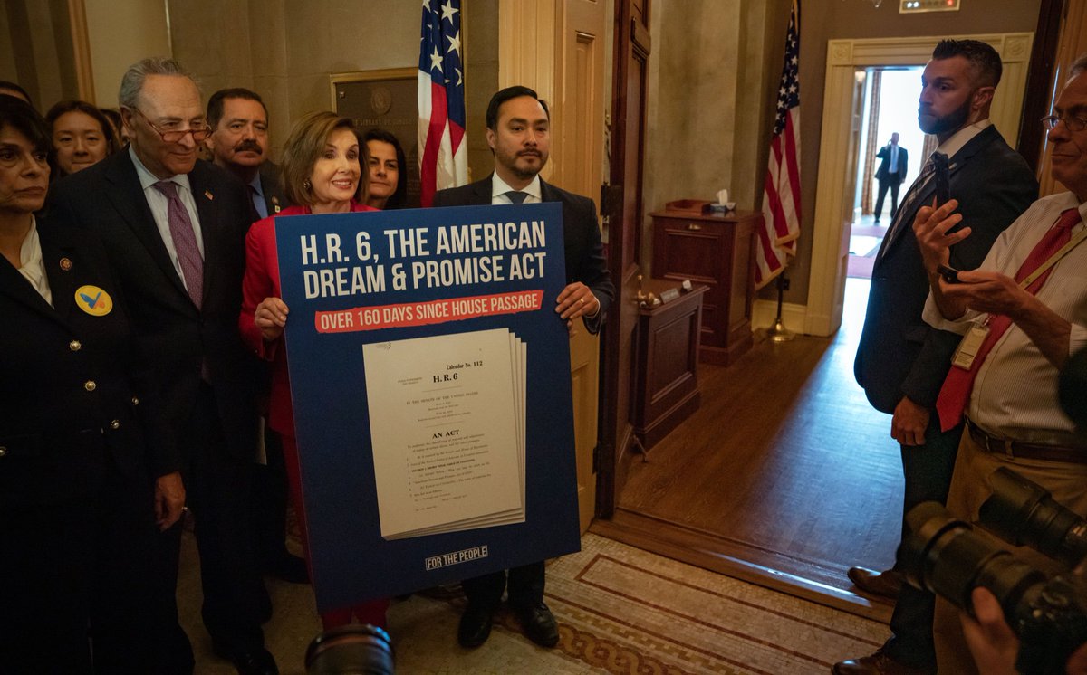 SpeakerPelosi's tweet image. It has been over 160 days since @HouseDemocrats passed H.R. 6, the American Dream and Promise Act. Today, we marched to @SenateMajLdr McConnell’s office in the Senate to demand a vote to #ProtectTheDream for America’s Dreamers and TPS recipients by passing this legislation.