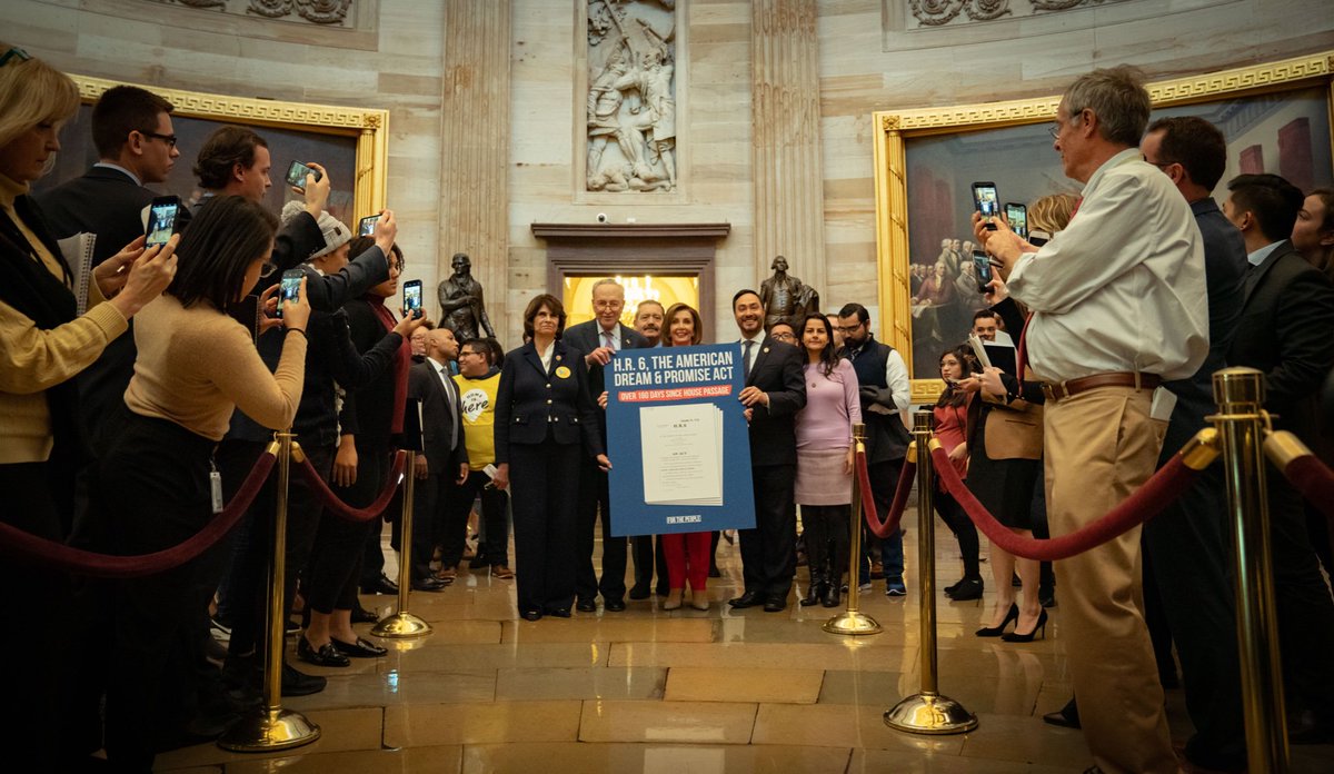 SpeakerPelosi's tweet image. It has been over 160 days since @HouseDemocrats passed H.R. 6, the American Dream and Promise Act. Today, we marched to @SenateMajLdr McConnell’s office in the Senate to demand a vote to #ProtectTheDream for America’s Dreamers and TPS recipients by passing this legislation.