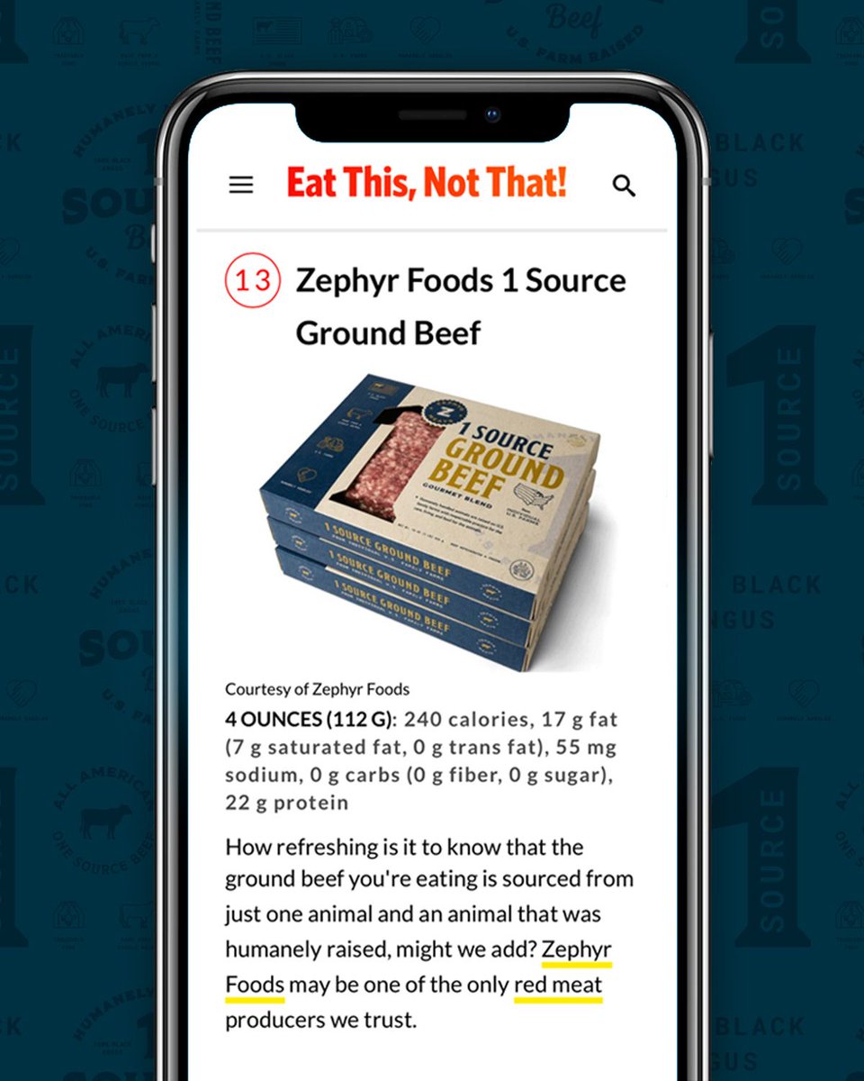 zephyrfoods's tweet image. "Zephyr Foods may be one of the only red meat producers we trust." Wow! Thank you to @EatThisNotThat! We're honored to be included on your list of outstanding products. --&amp;gt; buff.ly/2nFUZ5J #13 #foodyoucantrust #1Source #betterbeef #traceable #USfarms