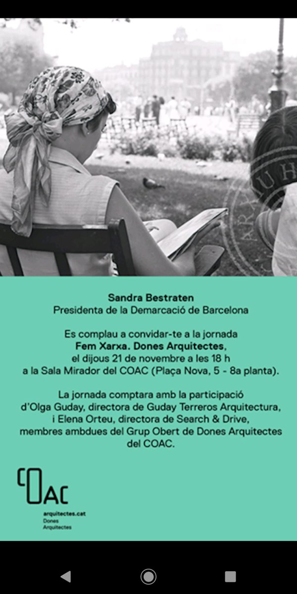 El próximo día 21 a las 18:00 de la tarde en el COAC. Os esperamos.
<a href="/olgaguday/">Olga Guday Padrosa</a> <a href="/elenaorteu/">Elena Largo Orteu</a> ...y muchas más.
#gender #betterworld #empoweringwomen