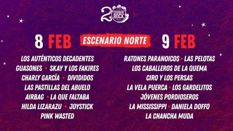 Sábado: @GuasonesoficiaI, <a href="/LADecadentes/">Los Autenticos Decadentes</a> y <a href="/AirbagInfo/">AIRBAG</a> 
Domingo: <a href="/LaVela_Oficial/">La Vela Puerca</a>, <a href="/laspelotasweb/">Las Pelotas</a>, <a href="/lamississippi/">La Mississippi</a> y <a href="/jpordioseros/">Jovenes Pordioseros</a> 
<a href="/Cosquin_Rock/">Cosquín Rock</a> #CR20 🎸👑