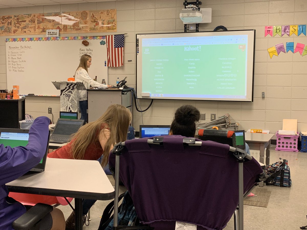 RCEMiddle's tweet photo. Lots of great reflection and formative assessment in Mrs. Dunn’s Class this afternoon! #teamRCE🐾 #RCEhistory🌎 #Kahoot! #questioncube https://t.co/Kn5daZOfc9