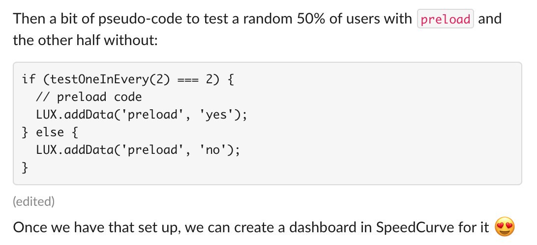 Psuedo-code illustrating a rudimentary SpeedCurve-compatible A/B testing solution.