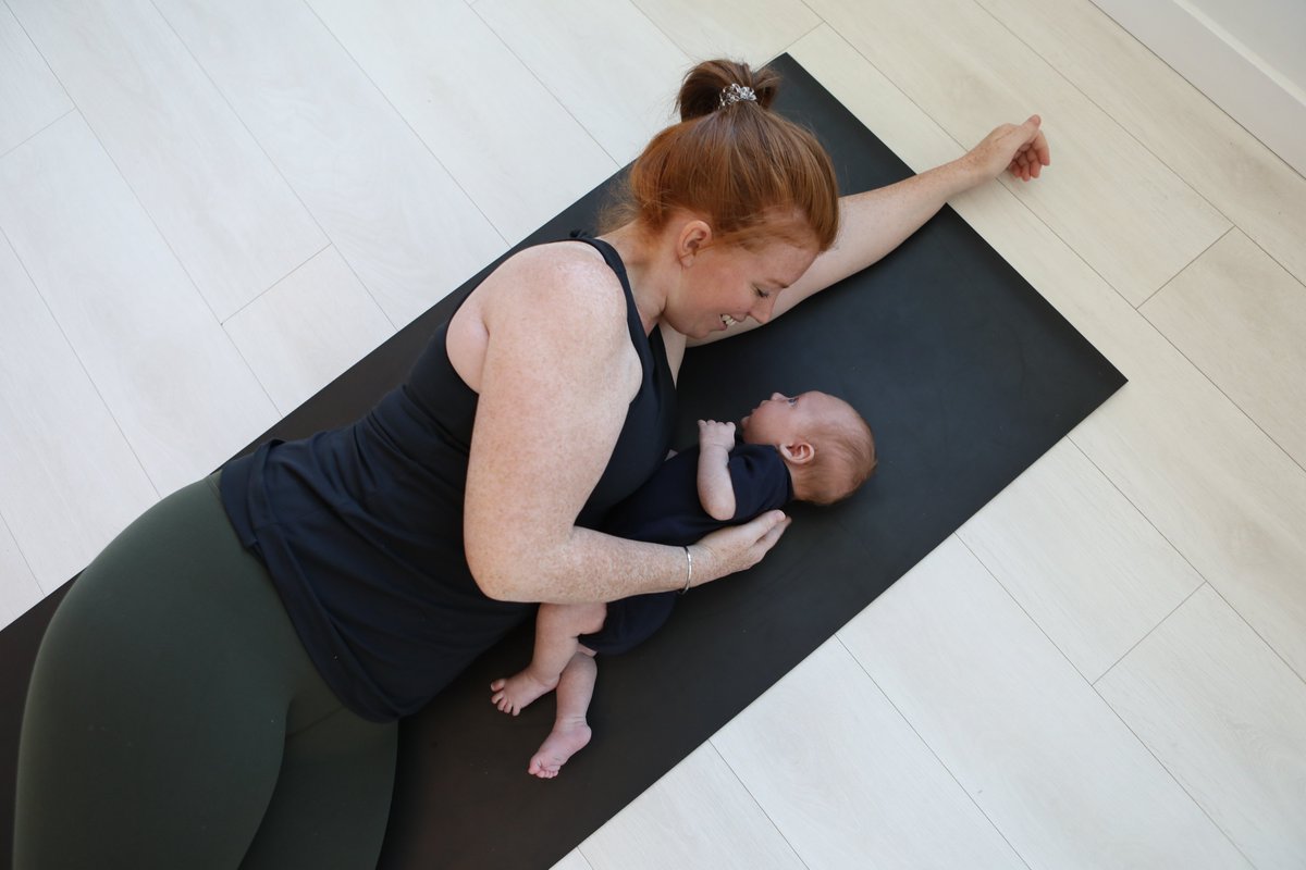 #Savasana – Is the most important pose in every class, right? Have you ever thought how it would look with a room full of babies? You'll get all the versions of Savasana in our #postpartum Yoga Posture Guide: mogateachertraining.com #yogatraining