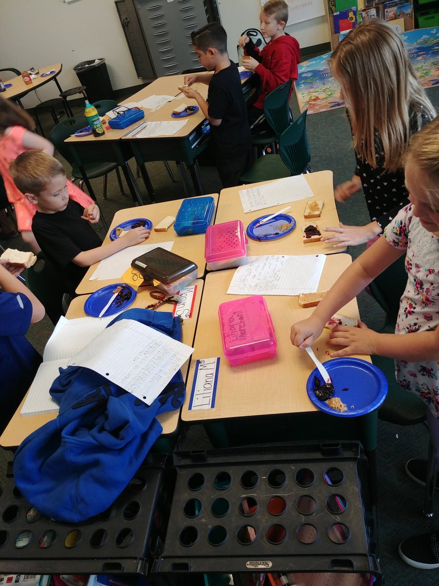 TashMich83's tweet photo. Today everyone demonstrated their knowledge of how steps in an instructional text are connected by authoring their own "How to make a PB&amp;J" and executing their step by step directions. @EK8_Principal https://t.co/1mbraYaIbY