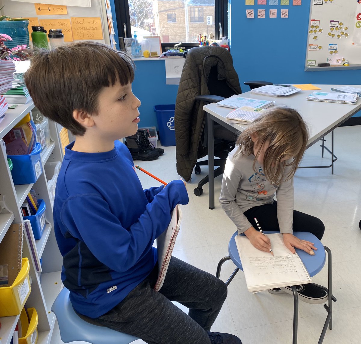 GoLemonheads's tweet photo. The Lemonhead detectives collaborated with reading partners today in order to make predictions and patch up any holes in the ongoing investigation of the missing author. One more chapter until the case is officially closed! #longfellowbears https://t.co/mi6vmy3CtX