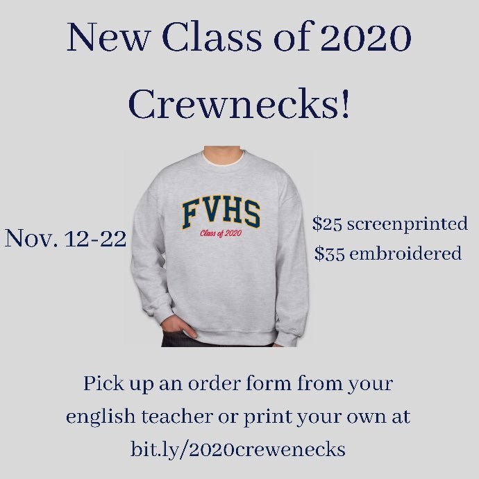 FVHSclassof2020's tweet photo. Hey everyone don’t forget to ask for an order form or print one out and make sure to turn it into your English teacher! #bbn @fvasb https://t.co/x5AvVNKtSh