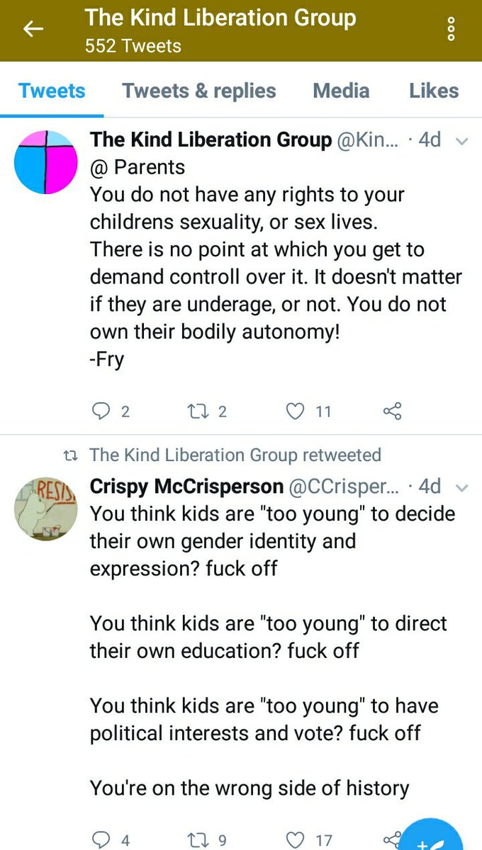A paedophile liberation group on Twitter. I'm not sure what 'halfway paedophilia' is.