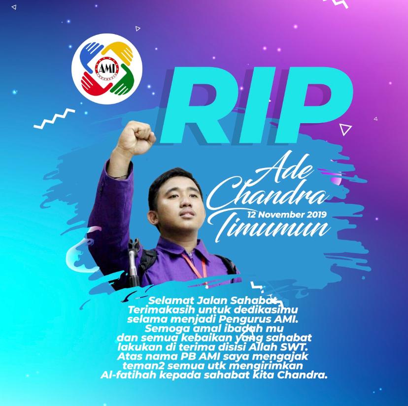 Selamat jalan brother. Perjuanganmu di AMI akan selalu dikenang. Alfatihah.
<a href="/pbami_official/">PB AMI</a> <a href="/cakimiNOW/">A Muhaimin Iskandar</a> <a href="/alghazalimusaad/">Al Ghazali Musa’ad❗️</a> 

#AMI #AnakMudaIndonesia #RIPAdeChandra