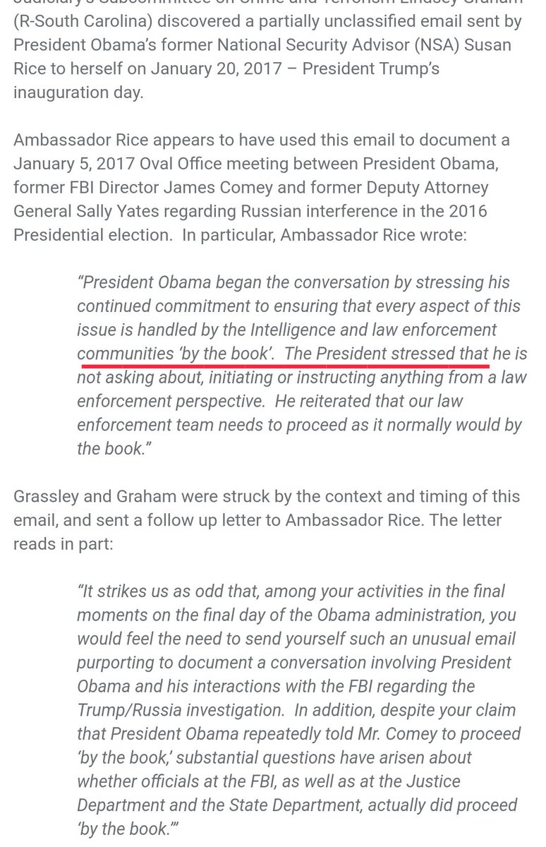 23. And let's not forget what Susan Rice, also connected to Eric Ciarmella wrote *the day* Trump was being inaugurated in an email to herself: "The President reiterated that our law enforcement team needs to proceed as it normally would by the book.”