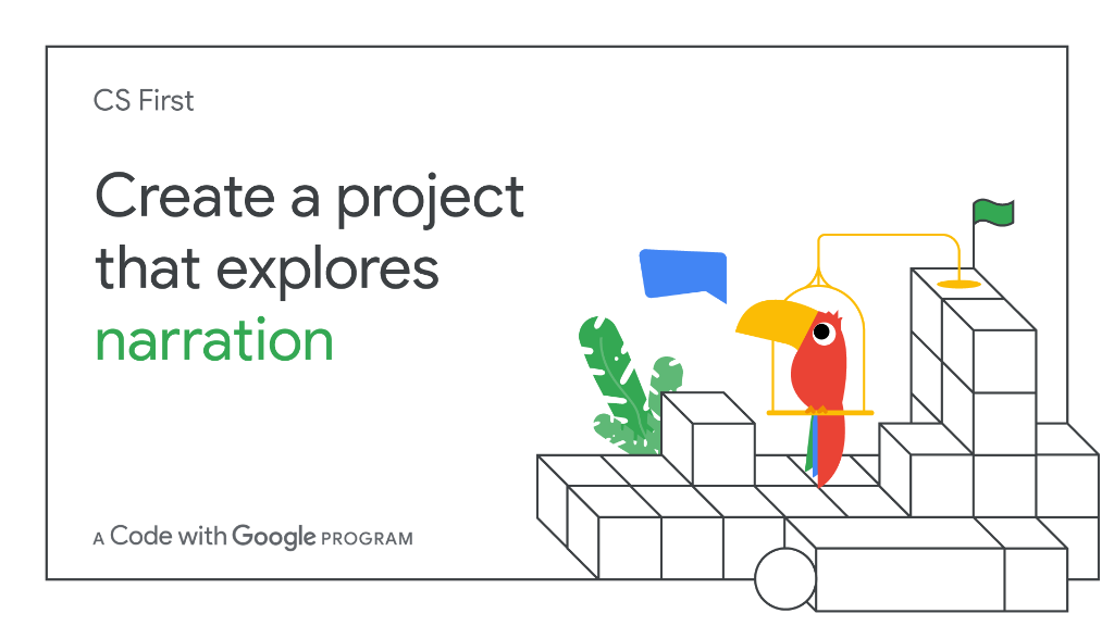 ELA lesson idea: tell a story using computer science. Students can explore using code to create their own narration in both first and third person point of view. Start letting your students’ imagination soar: goo.gle/2KhxqrT. #CSFirst