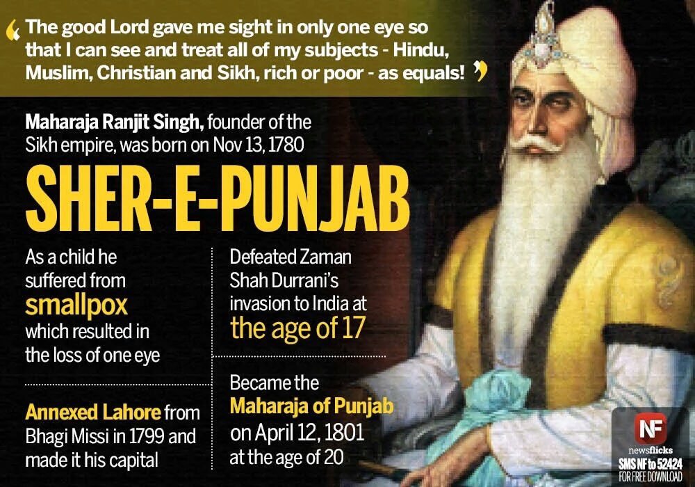  #OnThisDay: 1780 Maharaja Ranjit Singh- The Lion of Punjab was born #ThreadPopularly known as Sher-e Panjab for his bravery & respected as one of the most revered heroes in the Indian history @TajinderBagga  @vivekagnihotri  #BirthAnniversary  @smritiirani  @JPNadda  @thekiranbedi