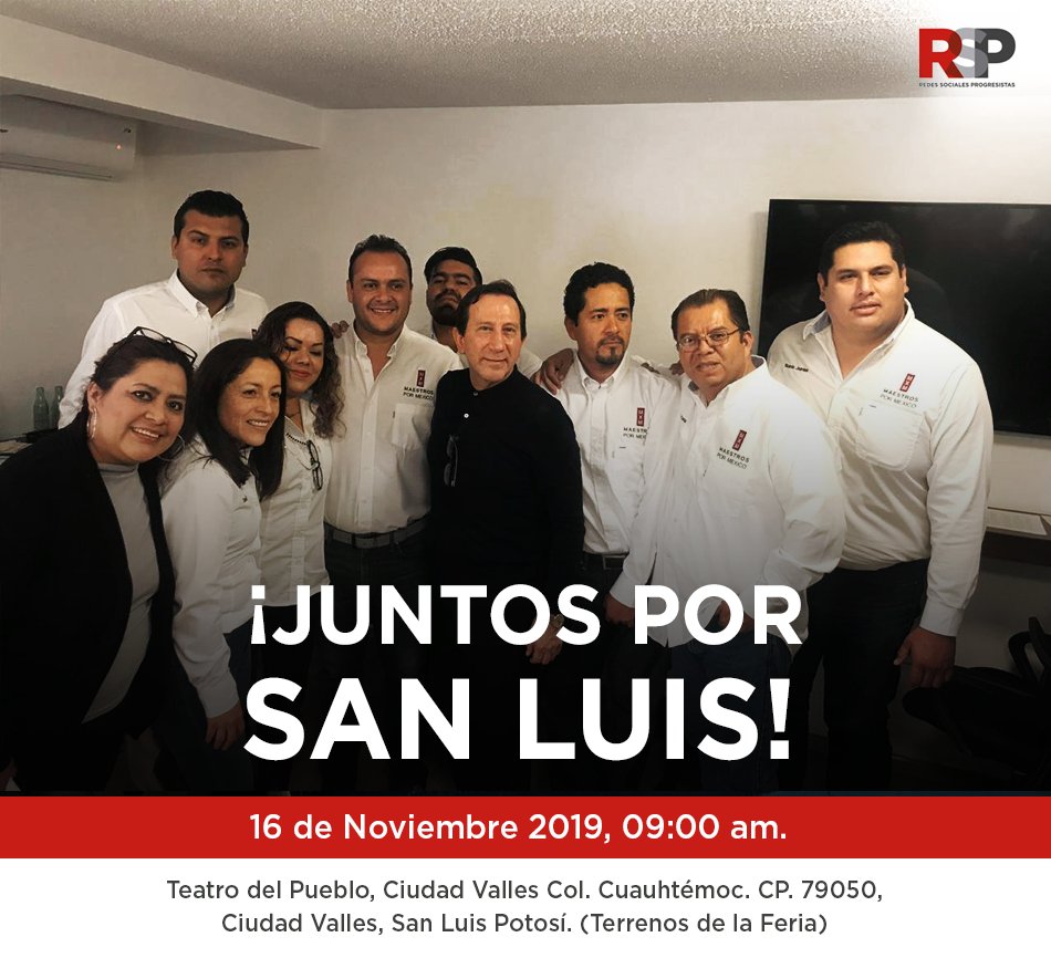 ¡Nos encaminamos con fuerza a nuestra próxima asamblea! Ven con nosotros y únete a Redes Sociales Progresistas. #RSP #YoSoyRSP #SLP @RSPorgMX