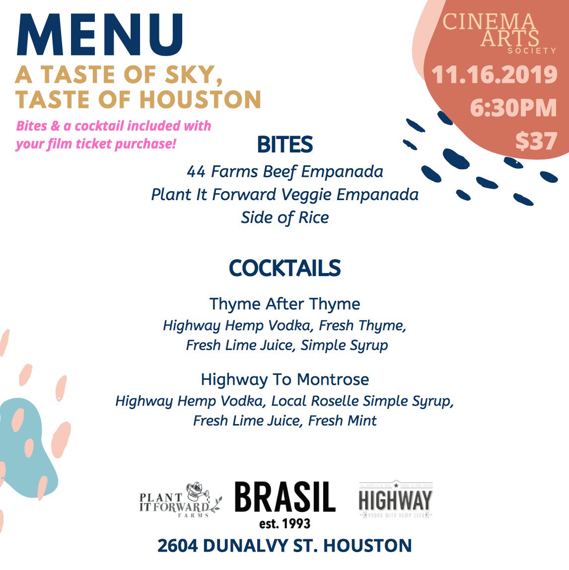 A Taste of Sky, Taste of Houston TEXAS PREMIERE LOCAVORE FOOD AND COCKTAIL PAIRING at Brasil! #houston @HoustonFarms cinemahtx.org/event/a-taste-…