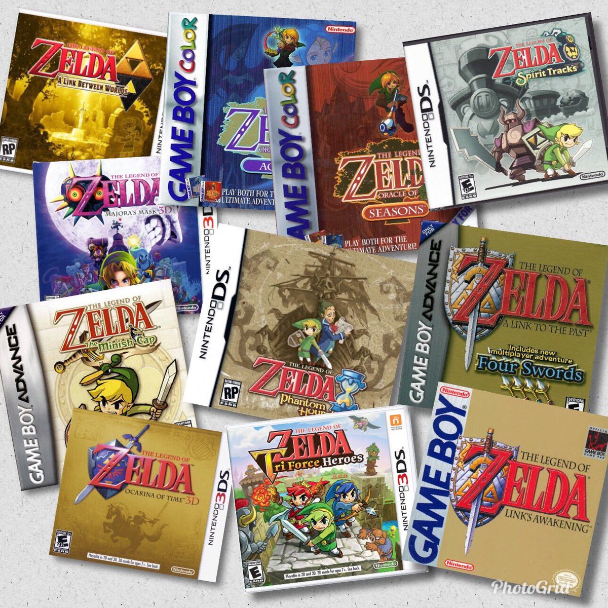 ZeldaUniverse's tweet image. Which handheld The Legend of #Zelda box art do you like the best?

Link’s Awakening 🌊 
Oracle of Ages 🌳
Oracle of Seasons 🍂
Four Swords 🗡
Minish Cap 🛡
Spirit Tracks 🚂
Phantom Hourglass ⌛️ 
Ocarina of Time 3D 🕰
A Link Between Worlds 🗺
Majora’s Mask 3D 🎭
TriForce Heroes 🏹