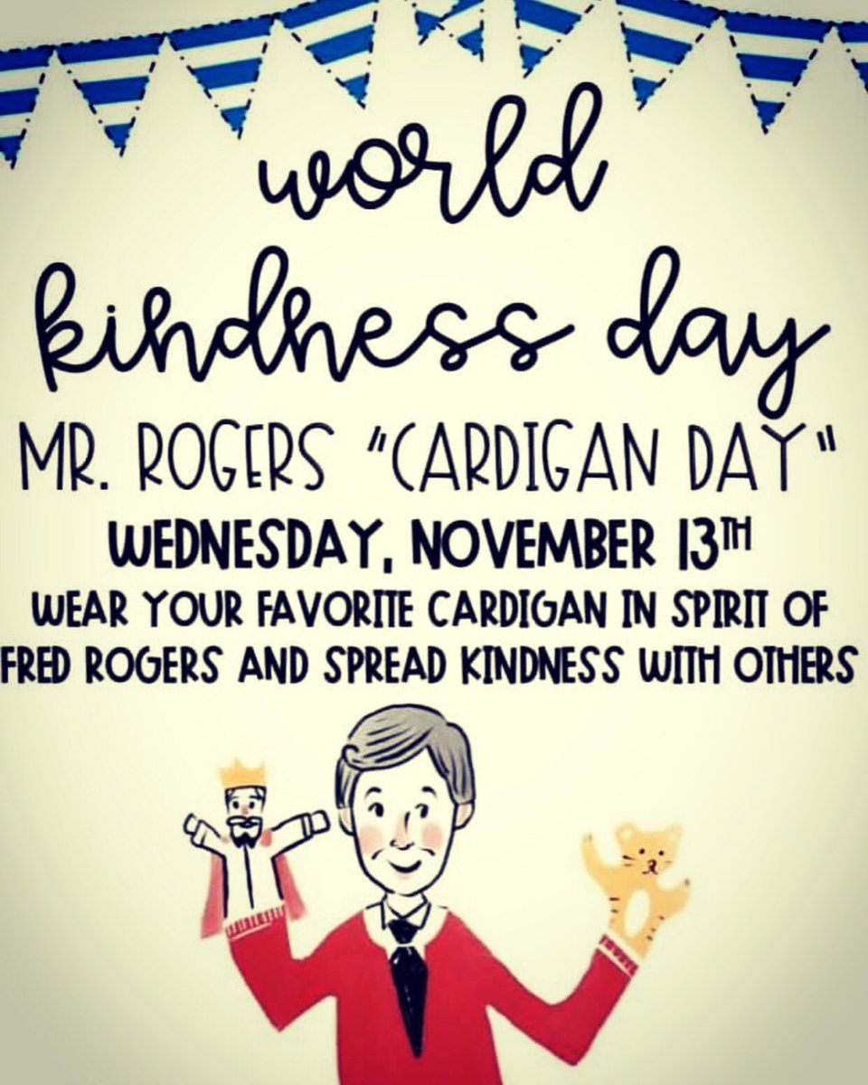 Wear your favorite cardigan tomorrow to celebrate #worldkindnessday Mr. Rogers would love it ❤️ #bekindtooneanother <a href="/LittleMiamiHS/">Little Miami HS</a>
