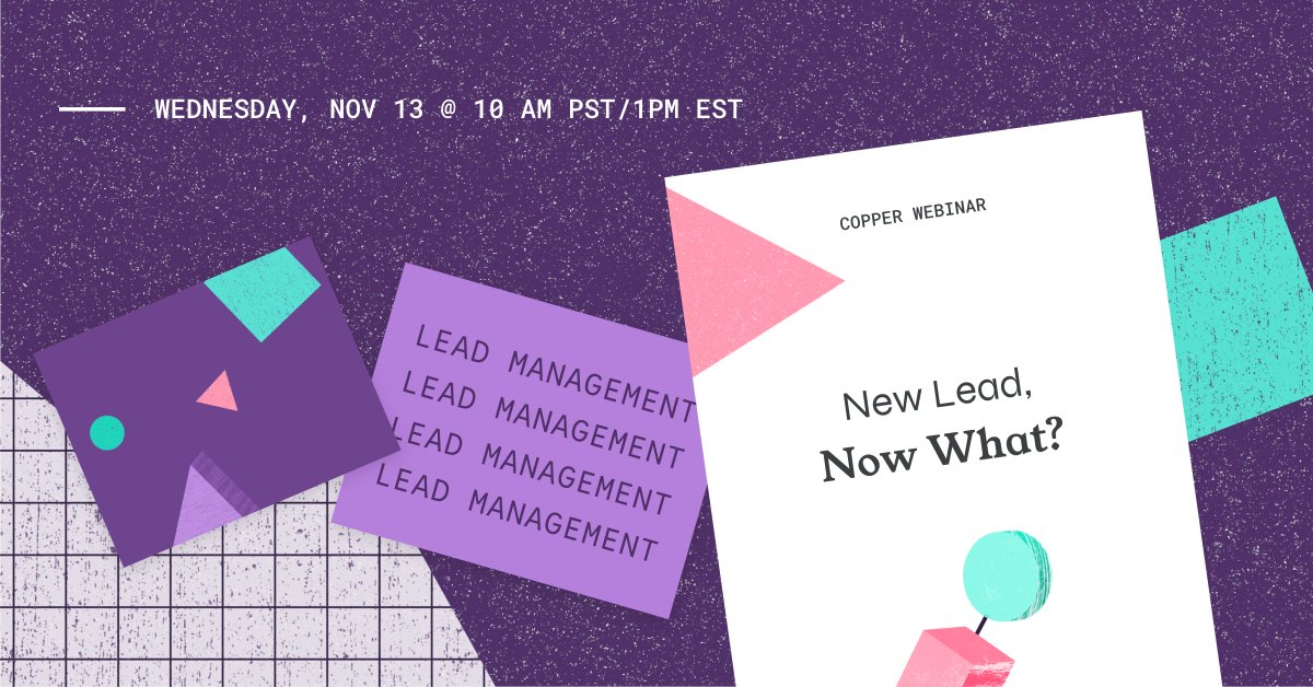 CopperInc's tweet image. Does your lead management processes look similar to what many businesses use today?

Whether you have 10 leads or 10,000 leads, you NEED a way to manage them all. ✅

Save a seat in our upcoming #CopperWebinar to find out → bit.ly/2CAYVZd
