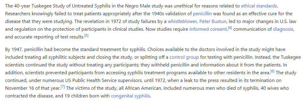 Over the course of 40 years, the CDC allowed hundreds of Alabama black men, women and children to be infected with syphilis and refused to offer them treatmentThis program was only stopped in 1972 because of a whistleblower and the following congressional investigation