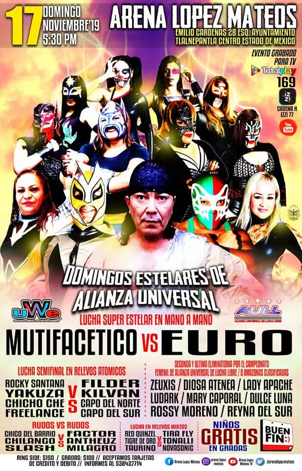 ArenaMateos's tweet photo. Mano a Mano de escándalo MULTIFACÉTICO VS EL INCONTENIBLE EURO, además la ultima ronda eliminatoria por el Campeonato Femenil de Alianza Universal de Lucha Libre, 8 amazonas clasificadas. Reserva al 53842714 https://t.co/IuflVbDIlZ