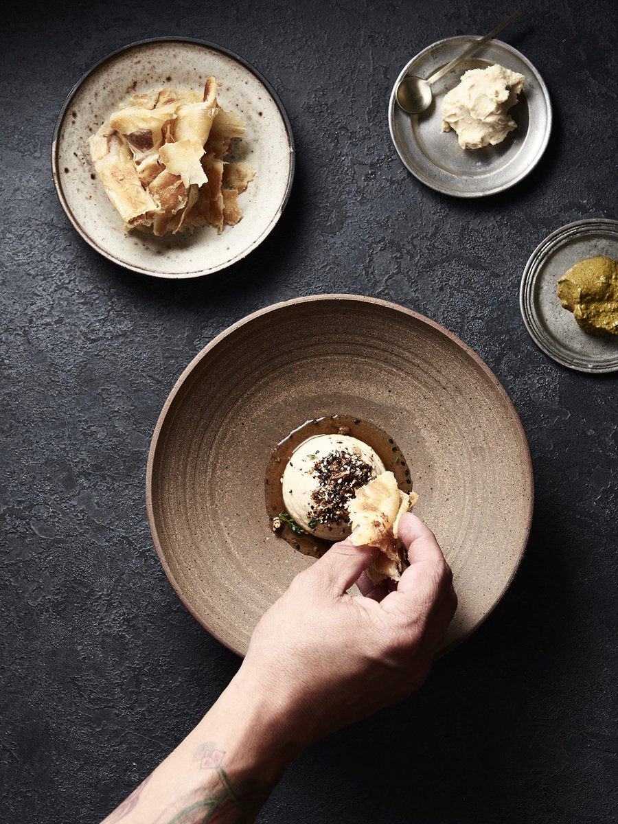 ‘Hummus’, chickpea roti and green harissa. Simple yet full of flavour. Try it on our 8 course dinner menu. #maharestaurant
