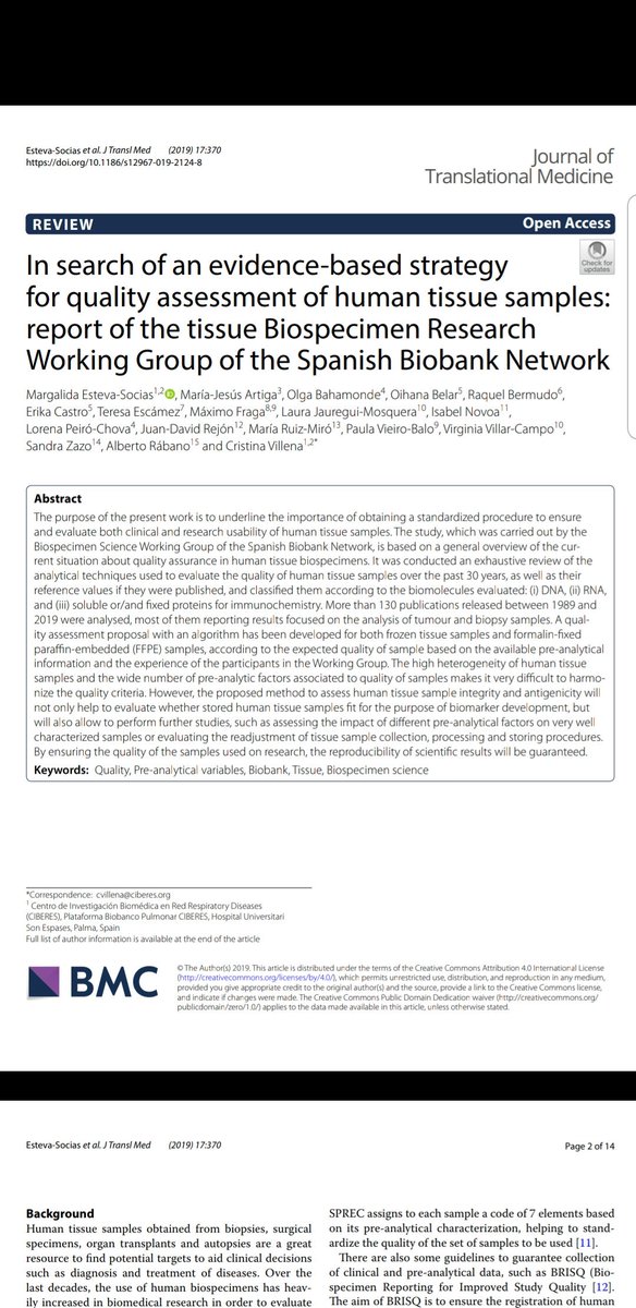 crispbpciberes's tweet photo. 🎉 Tremenda satisfacción! primeros frutos del trabajo colaborativo de 14 #biobancos proyecto #OPTIMARK, pionera en #biospecimenresearch #tejido financiado @SaludISCIII en programa I+D+i @Red_Biobancos: cómo evaluar #calidad #muestrasbiologicashumanas https://t.co/WzC83O3gX6