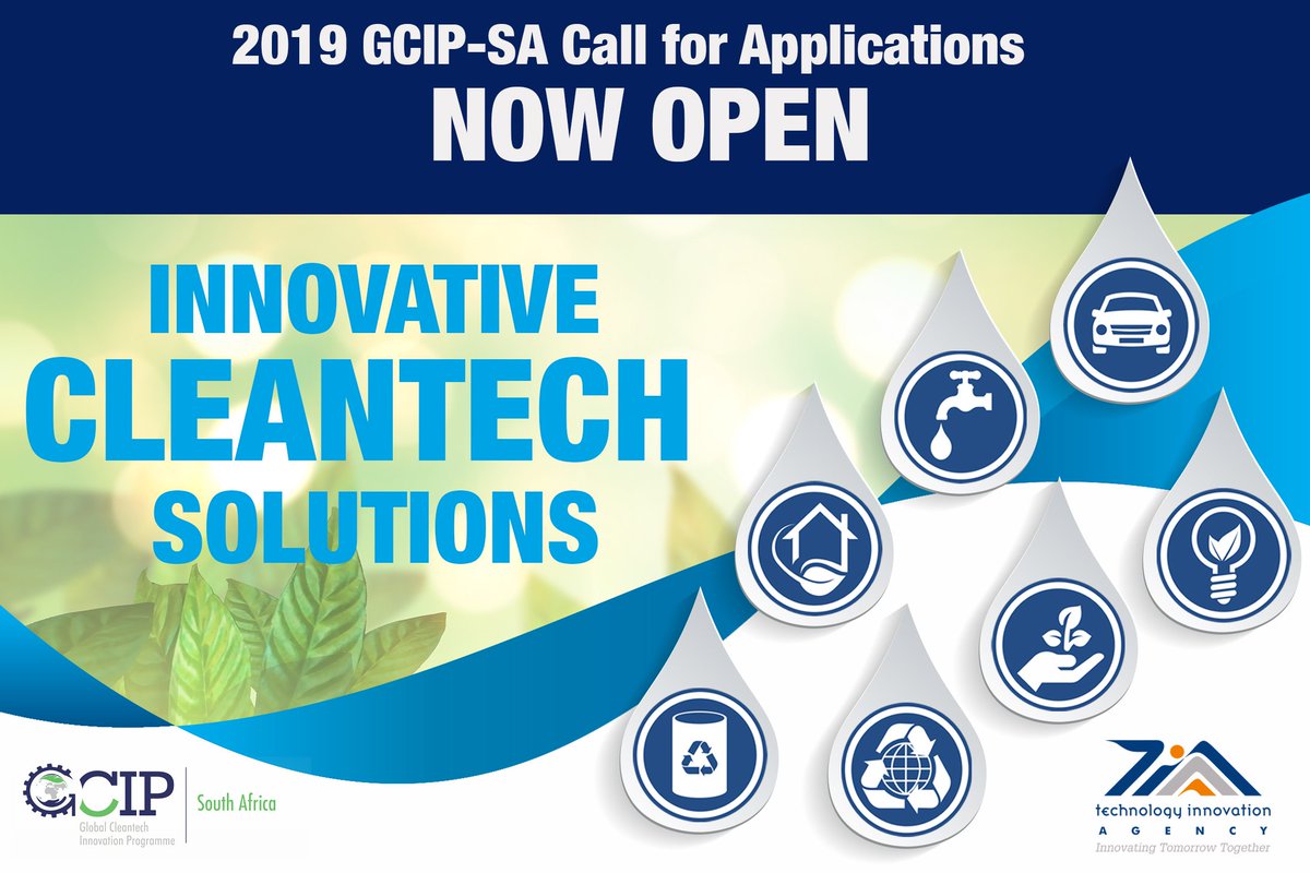 Apply now - Entries close at midnight on 29 November 2019
Applications should be submitted online at gms.tia.org.za/funding  
For more information go to  tia.org.za/gcip-call-for-… 
<a href="/UNIDO/">UNIDO</a> @dsigovza @Seda_dsbd <a href="/NCPC_SA/">NCPC-SA</a> <a href="/WISP_GreenCape/">WISP</a> <a href="/Wesgro/">Wesgro - Cape Town & the Western Cape</a> <a href="/the_dti/">Technical Information Center</a> <a href="/InnovHub/">@Innovhub</a>
