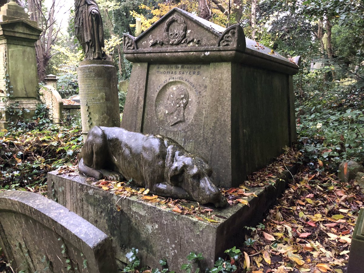 Another mourning animal of Highgate: the dog of Thomas Sayers, famous bare-knuckle underground prizefighter. His dog, the only family member he hadn’t alienated previously, lay on his grave after he drank himself to death five years after his greatest fight.