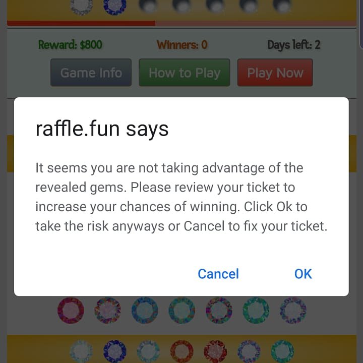 RaffleFun's tweet image. You play Treasure Guessing but you have no idea what gems you are selecting?
or
You know your gems and take advantage of the revealed combination but made a mistake without noticing?

Fear no more, we will tell you now if you got your ticket wrong. 
#rafflefun #wincash #freemoney