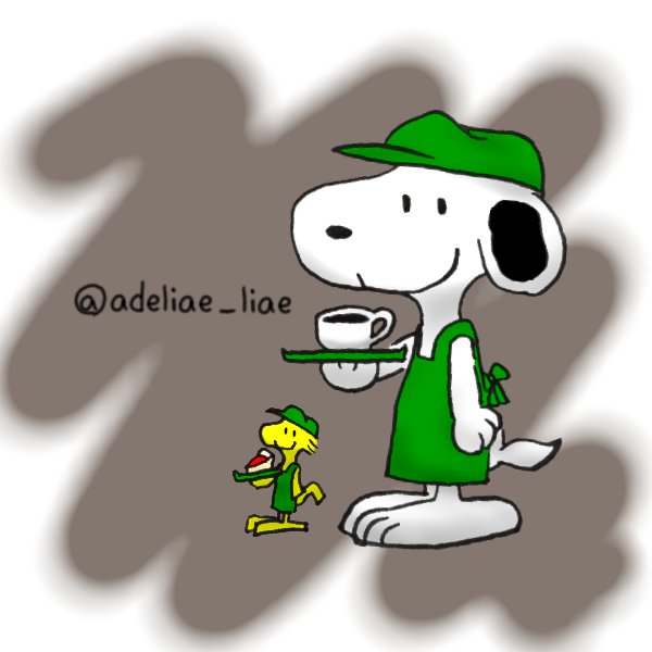 Adeliae アデリー Coffee Time 1日1絵 スヌーピー ウッドストック イラスト