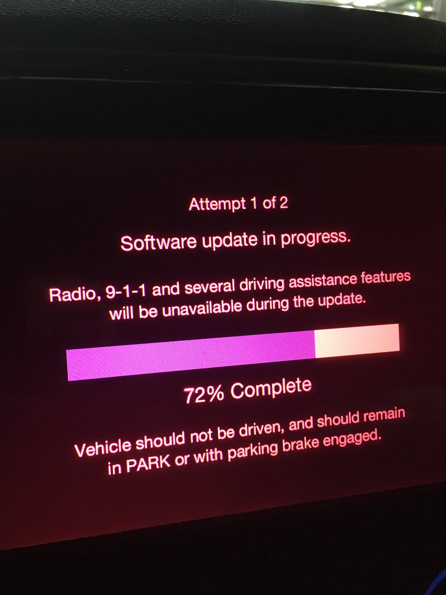 crispinTx's tweet photo. Just found a software update more annoying than windows updates.  Now I have to sit here in the liquor store parking lot while the car reboots?  😡 https://t.co/nN8bwSKtEB