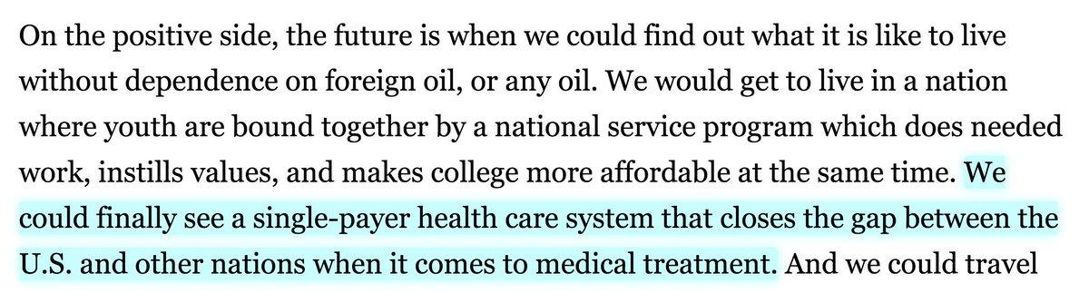 02/18/2018: Buttigieg literally says "[I] do henceforth and forthwith declare, most affirmatively and indubitably, unto the ages, that I do favor Medicare for All" pointing to an op-ed to demonstrate he's supported it since 2004.The op-ed explicitly mentions single-payer.