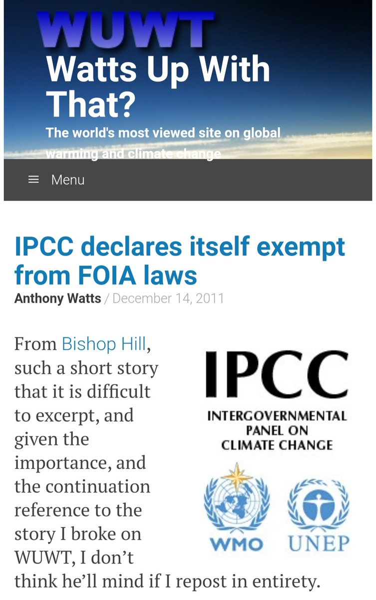 18) The IPCC is comprised of a specially selected group of government appointed members and participation in the sessions is by invitation only. The meetings (beyond the opening ceremonies) are held behind closed doors and away from the media. It's even exempt from FOIA requests.